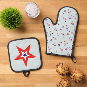 Amerikanische trifarbige Patriotikstars Ofenhandschuh & Topflappen-Set