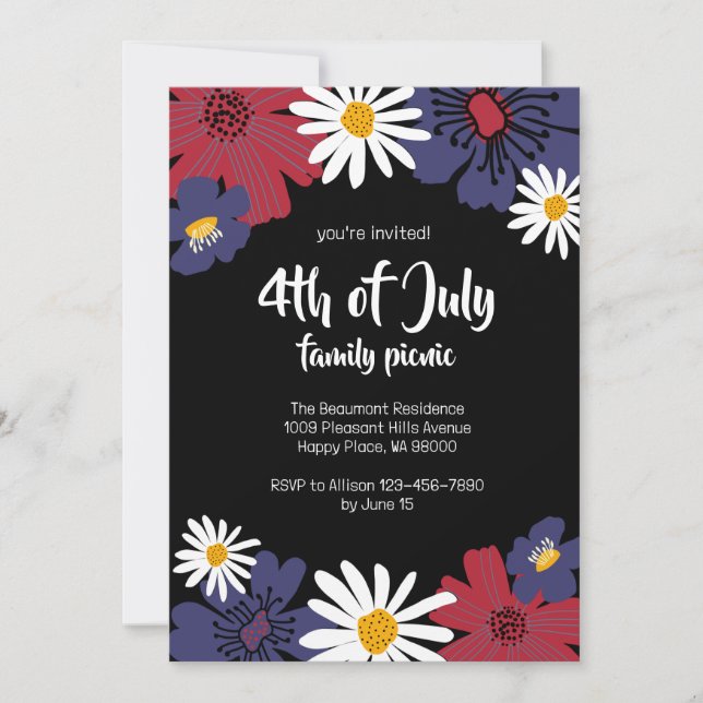 Amerikanische Unabhängigkeitstag 4. Blumenfamilie  Einladung (Vorderseite)