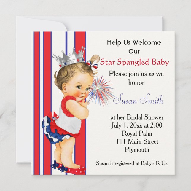 Amerikanische Unabhängigkeitstag Babydusche Einlad Einladung (Vorderseite)
