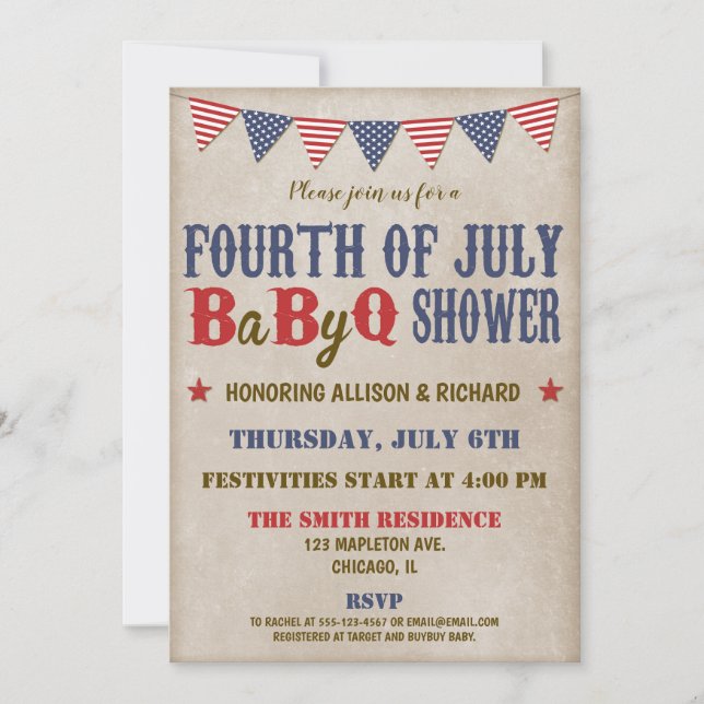 Amerikanische Unabhängigkeitstag Babydusche rot-bl Einladung (Vorderseite)