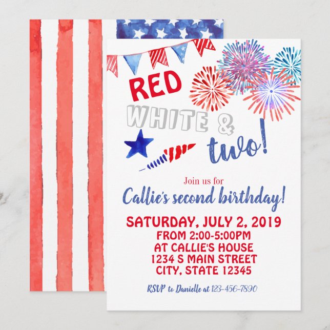 Amerikanische Unabhängigkeitstag Birthday Einladung (Vorne/Hinten)
