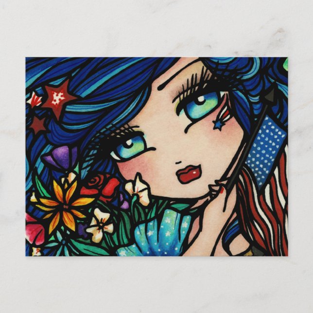 amerikanische Unabhängigkeitstag Flag Star Mermaid Postkarte (Vorderseite)