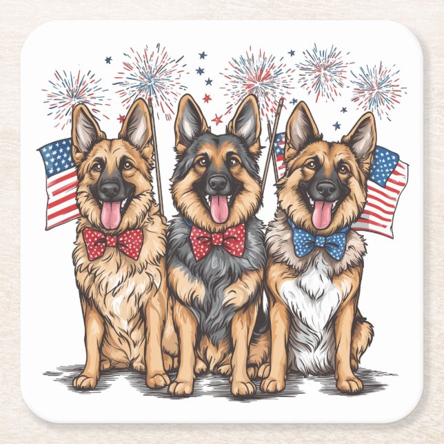 Amerikanische Unabhängigkeitstag German Shepherd H Rechteckiger Pappuntersetzer (Vorderseite)