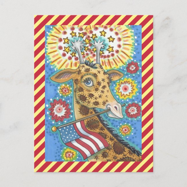 AMERIKANISCHE UNABHÄNGIGKEITSTAG GIRAFFE UND FIRWO POSTKARTE (Vorderseite)