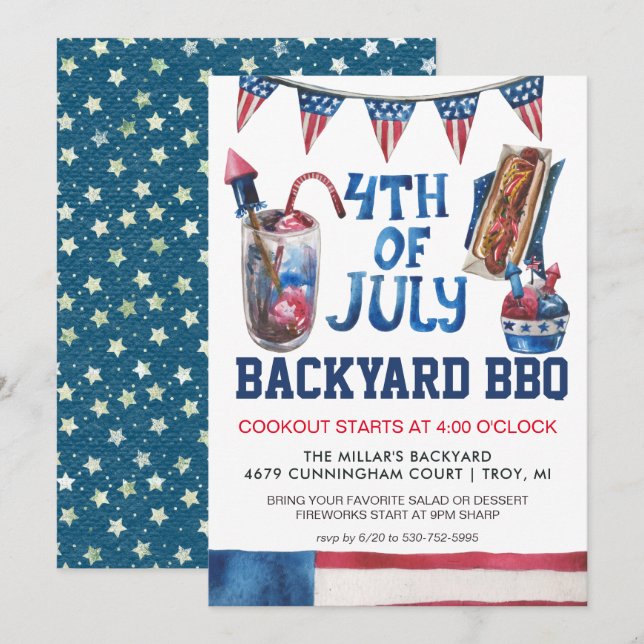 Amerikanische Unabhängigkeitstag GRILLEN Party Ein Einladung (Vorne/Hinten)