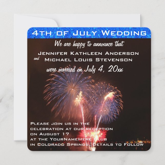Amerikanische Unabhängigkeitstag Hochzeit Einladung (Vorderseite)