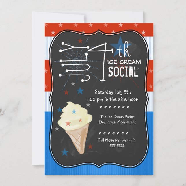 Amerikanische Unabhängigkeitstag Ice Creme Social Einladung (Vorderseite)