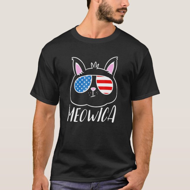 Amerikanische Unabhängigkeitstag Meowica Cat Ameri T-Shirt (Vorderseite)