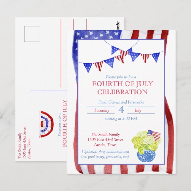 Amerikanische Unabhängigkeitstag-Party Postkarte (Vorne/Hinten)