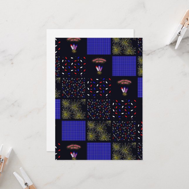 Amerikanische Unabhängigkeitstag Patchwork Pattern Einladung (Vorderseite/Rückseite Beispiel)