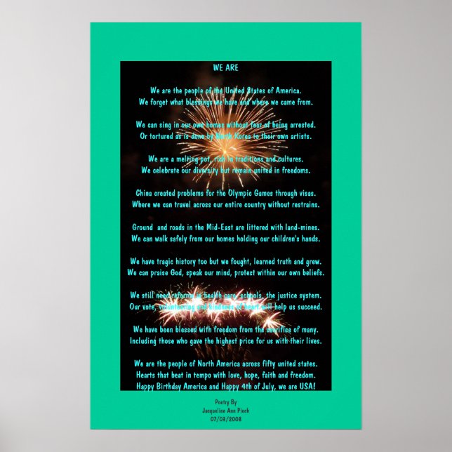 Amerikanische Unabhängigkeitstag Poetry Poster (Vorne)
