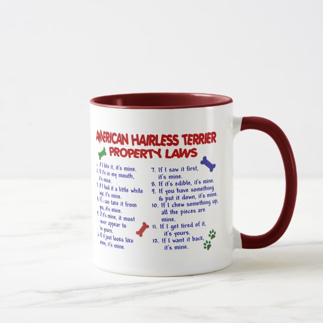 AMERIKANISCHE UNBEHAARTE TERRIER-Eigentums-Gesetze Tasse (Rechts)