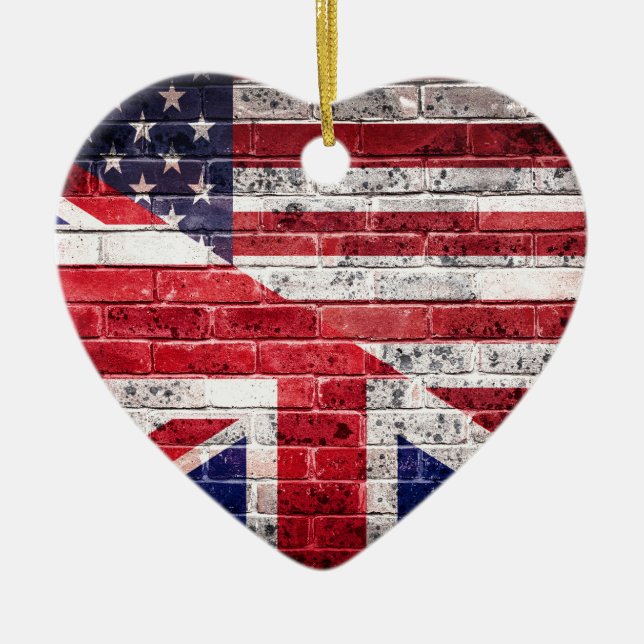 Amerikanische und britische Flagge Keramikornament (Vorne)