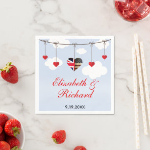 Amerikanische und britische Flaggen Hearts Wedding Serviette