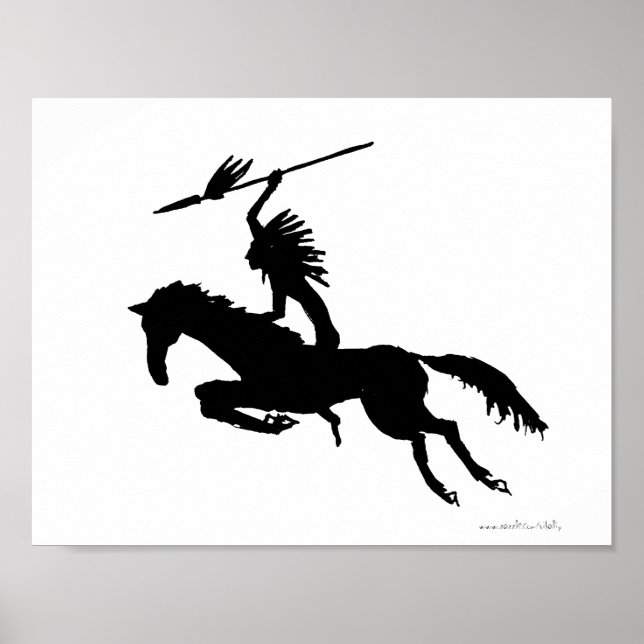 Amerikanische Ureinwohner auf Pferdefarbe zeichnen Poster (Vorne)