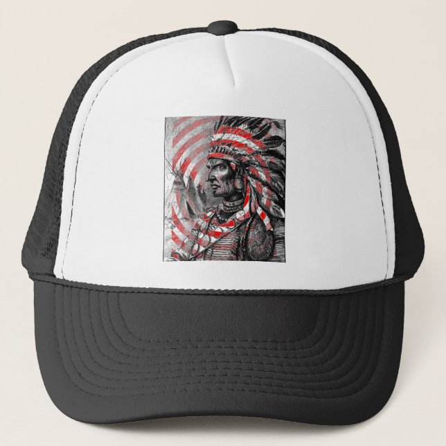 Amerikanische Ureinwohner Chief Hat Truckerkappe (Vorderseite)