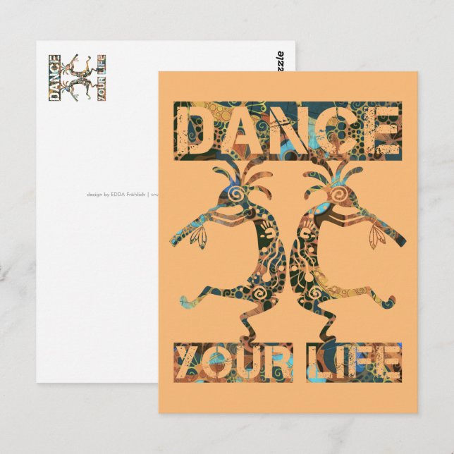 Amerikanische Ureinwohner Kokopelli - Dance Your L Postkarte (Vorne/Hinten)