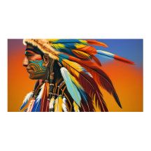 Amerikanische Ureinwohner Man feathathers Orange b