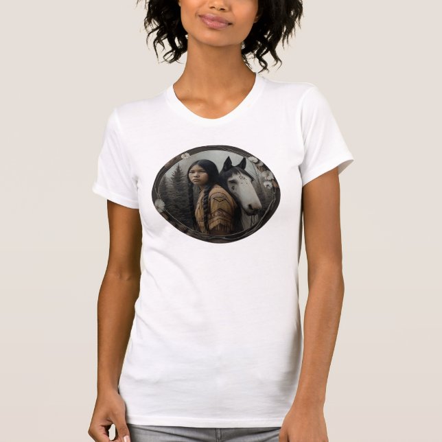Amerikanische Ureinwohner mit Pferd T-Shirt (Vorderseite)