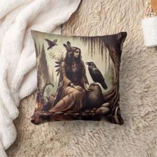 Amerikanische Ureinwohner mit Raven am Fluss sitze Kissen