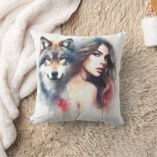 Amerikanische Ureinwohner mit Wolf Kissen