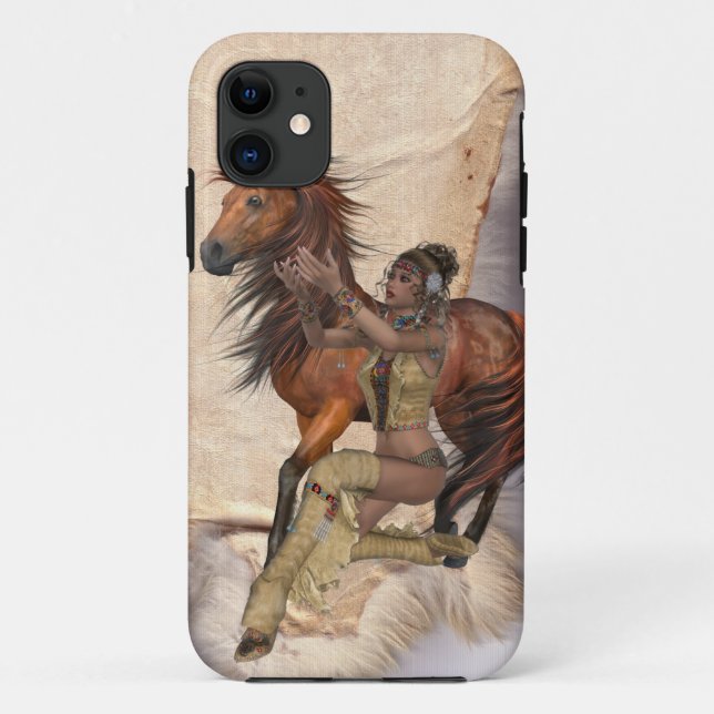 Amerikanische Ureinwohner Prinzessin und Pferd Case-Mate iPhone Hülle (Rückseite)