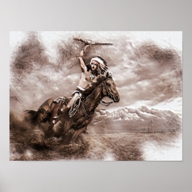 Amerikanische Ureinwohner Reiten Poster (Vorne)