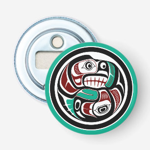 Amerikanische Ureinwohner Rot Haida Art Otter Salm Flaschenöffner