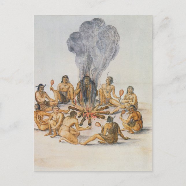Amerikanische Ureinwohner um das Feuer Postkarte (Vorderseite)
