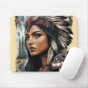 Amerikanische Ureinwohner und Wolf - Vintages Desi Mousepad