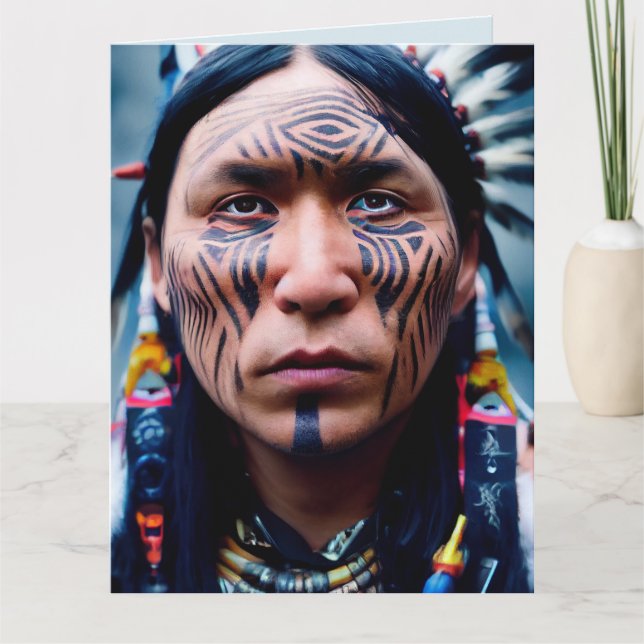 AMERIKANISCHE UREINWOHNER WARRIOR MAN BIRTHDAY GRO KARTE (Vorderseite)