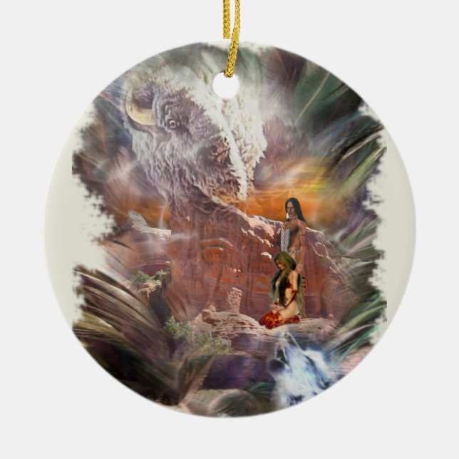 Amerikanische Ureinwohner Wedding Night Vignette Keramikornament (Vorne)