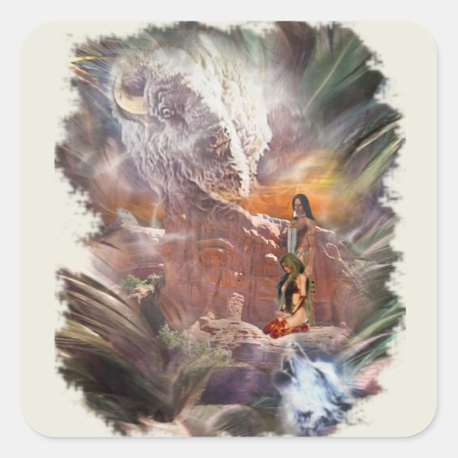 Amerikanische Ureinwohner Wedding Night Vignette Quadratischer Aufkleber (Vorderseite)