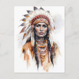 Amerikanische Ureinwohnerin Aquarellmalerin Feiertagspostkarte