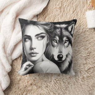 Amerikanische Ureinwohnerin, die Wolf in der Dusk- Kissen