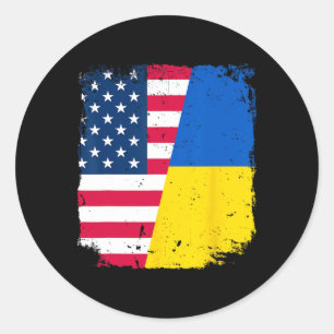 Amerikanische US-Flagge Ukraine Freundschaftsland  Runder Aufkleber