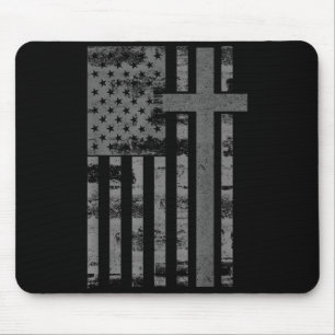 Amerikanische USA-Flagge Christlicher Glaube Kreuz Mousepad