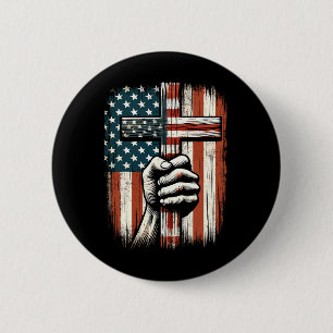 Amerikanische USA-Flagge Christliches Kreuz Jesus Button