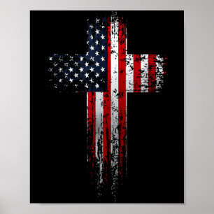 Amerikanische USA-Flagge Christliches Kreuz Poster