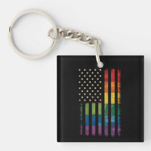 Amerikanische USA-Flagge Regenbogen Stolz Schwul L Schlüsselanhänger