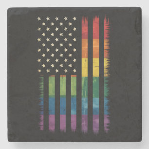 Amerikanische USA-Flagge Regenbogen-Stolz Schwul L Steinuntersetzer