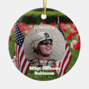 Amerikanische Veteranenflaggen und Pupien Keramik Ornament