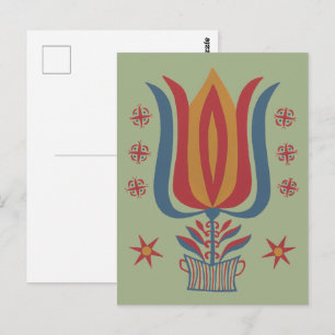 Amerikanische Vintage-Volkskunst Tulpen-Blumen-Dek Postkarte