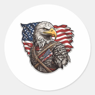 Amerikanischer Adler mit amerikanischer Flagge Runder Aufkleber