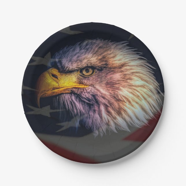 Amerikanischer Adler mit Flagge Pappteller (Vorderseite)