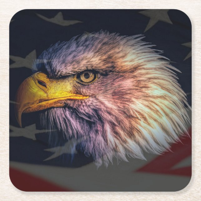 Amerikanischer Adler mit Flagge Rechteckiger Pappuntersetzer (Vorderseite)