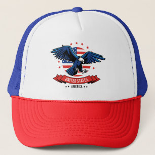 Amerikanischer Adler mit Flaggenfarben Sterne und Truckerkappe
