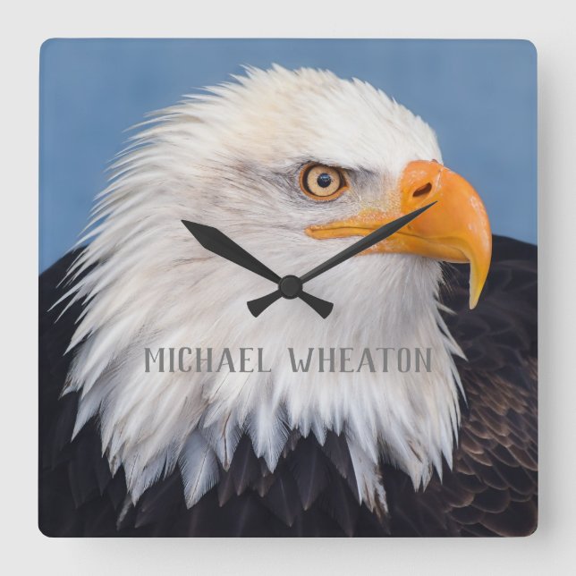 Amerikanischer Adler mit Ihrem Text Quadratische Wanduhr (Vorderseite)