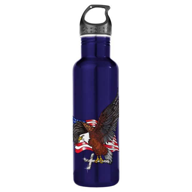 Amerikanischer Adler mit Kreuz Edelstahlflasche (Vorderseite)