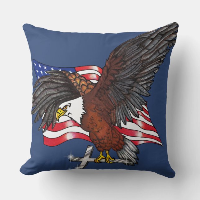 Amerikanischer Adler mit Kreuz Kissen (Vorderseite)